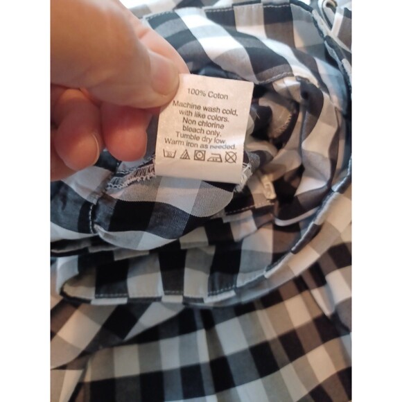 J. Crew black white cotton gingham midiskirt 2 tie waist ruffle holiday preppy - Picture 9 of 12